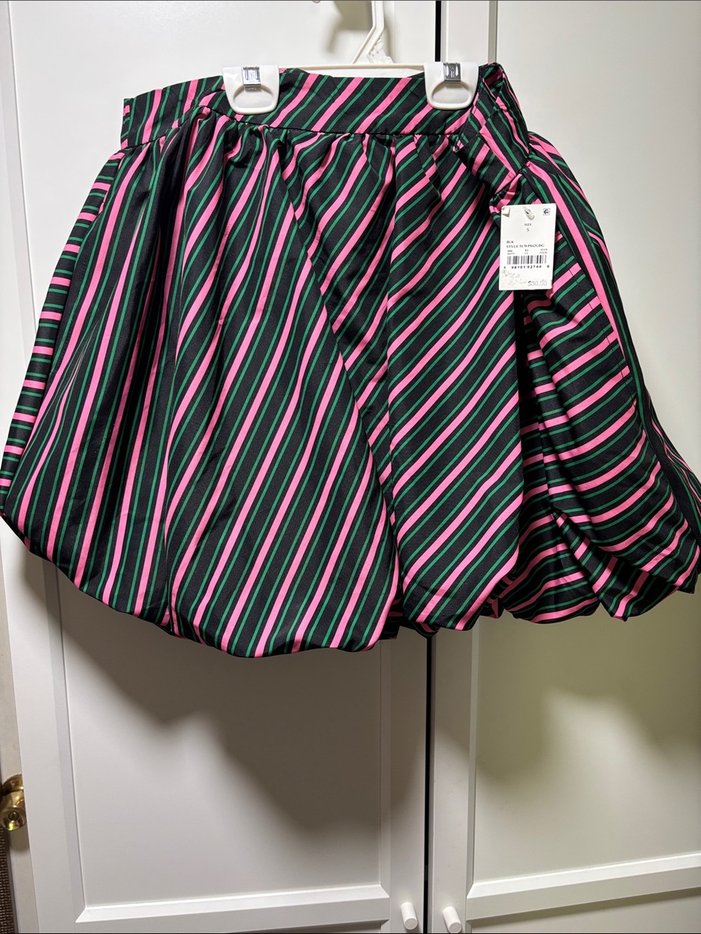 WICKED Striped Bubble Hem Skirt in Black, Pink & Green